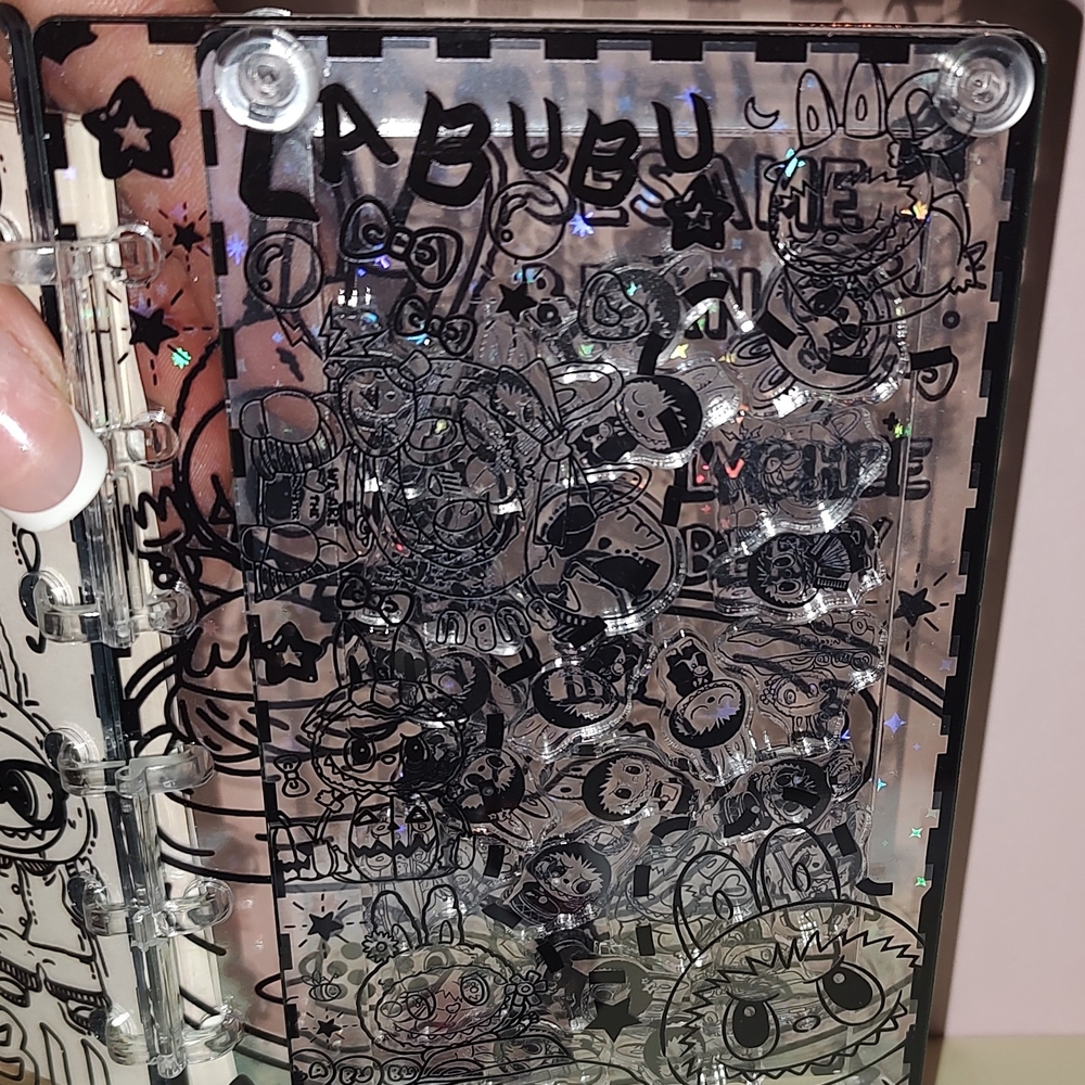 Clear Holographic Sticker-Cover Notebook - Black Doodle Print